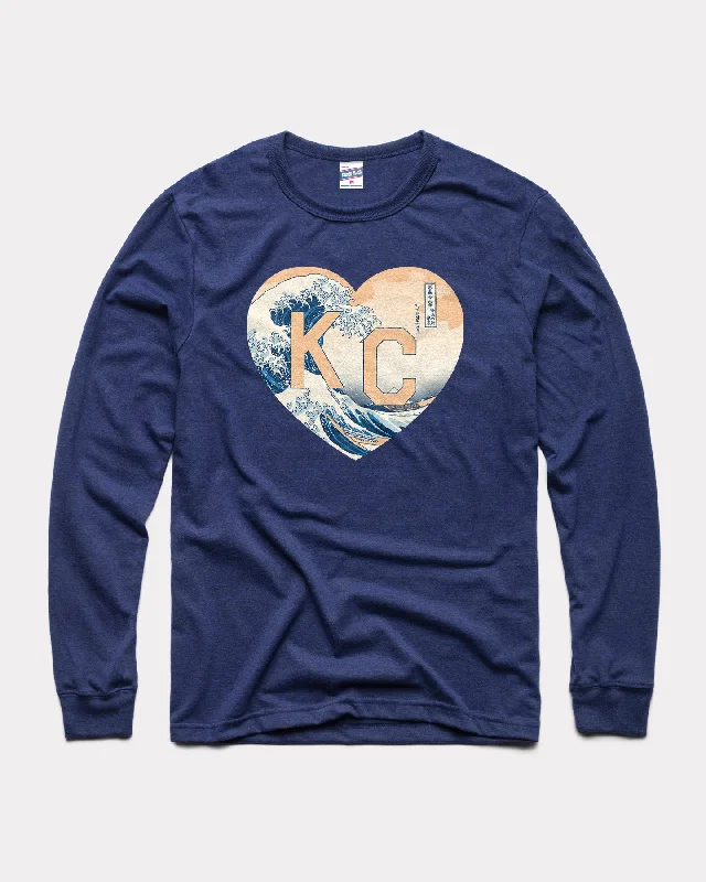 Stylish Ease Nelson Atkins Hokusai KC Heart Navy Long Sleeve