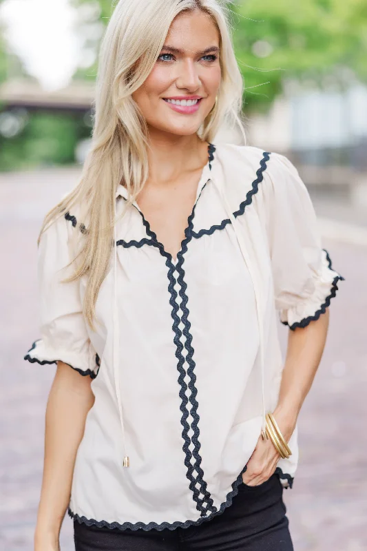 Casual Chic In A Dream Ecru White Rickrack Blouse