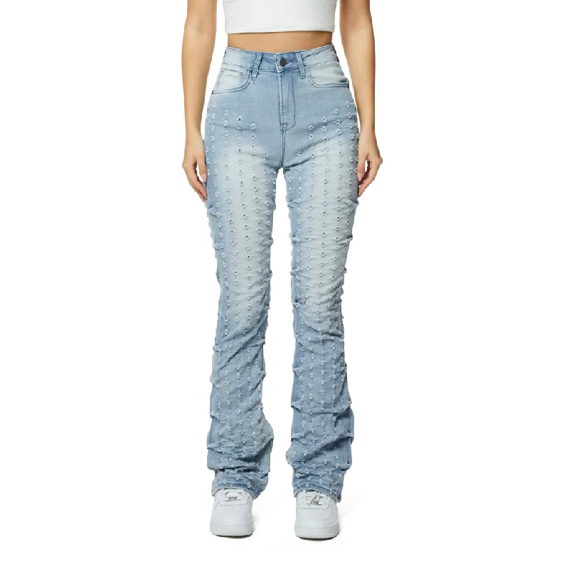Casual And Casual High Rise Bootcut Punched Jeans - Sky Blue