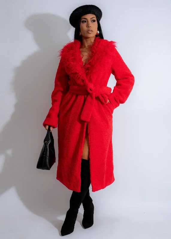 Simple Elegance Nightfall Plush Coat Red