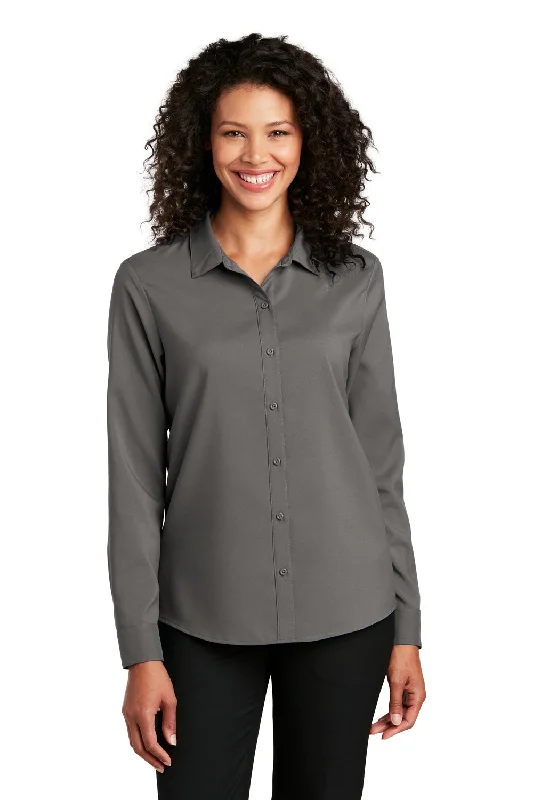 Warm Wear Port Authority Womens Performance Moisture Wicking Long Sleeve Button Down Shirt - Graphite Grey