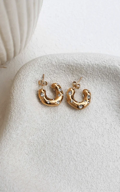Wandering freely Lirael Hoop Earrings - Gold Diamante