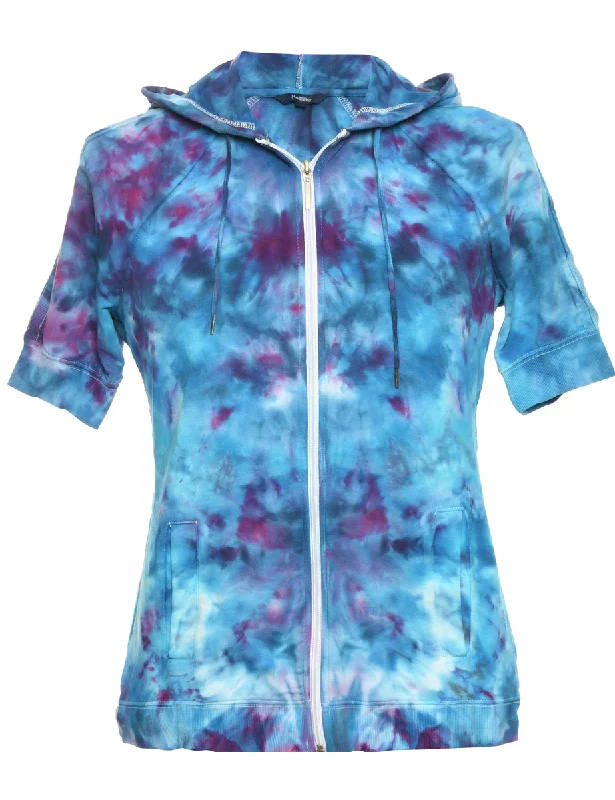 British Style Tie-dye Blue Printed Hoodie - M