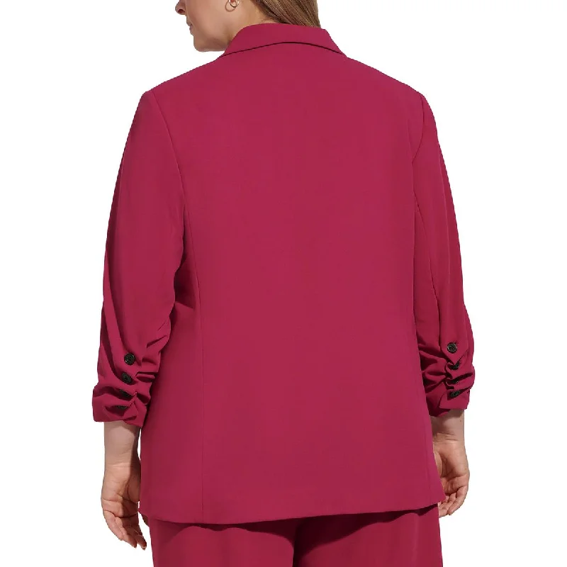 Fresh And Elegant Plus Womens Solid 3/4 Sleeve One-Button Blazer