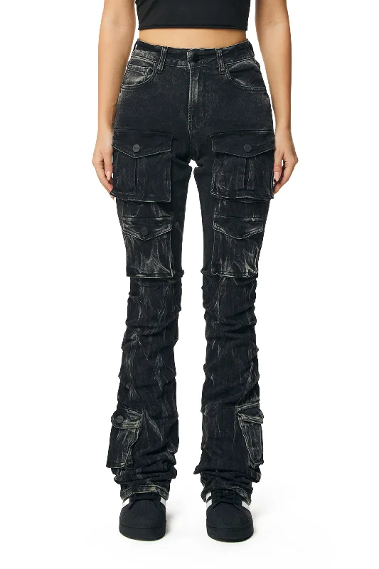 Leisure Travel High Rise Stacked Utility Jeans - Black Matrix