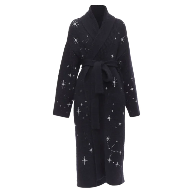 Chic Comfort Wear Alanui alpaca chunky knit navy blue silver starburst cardigan coat robe