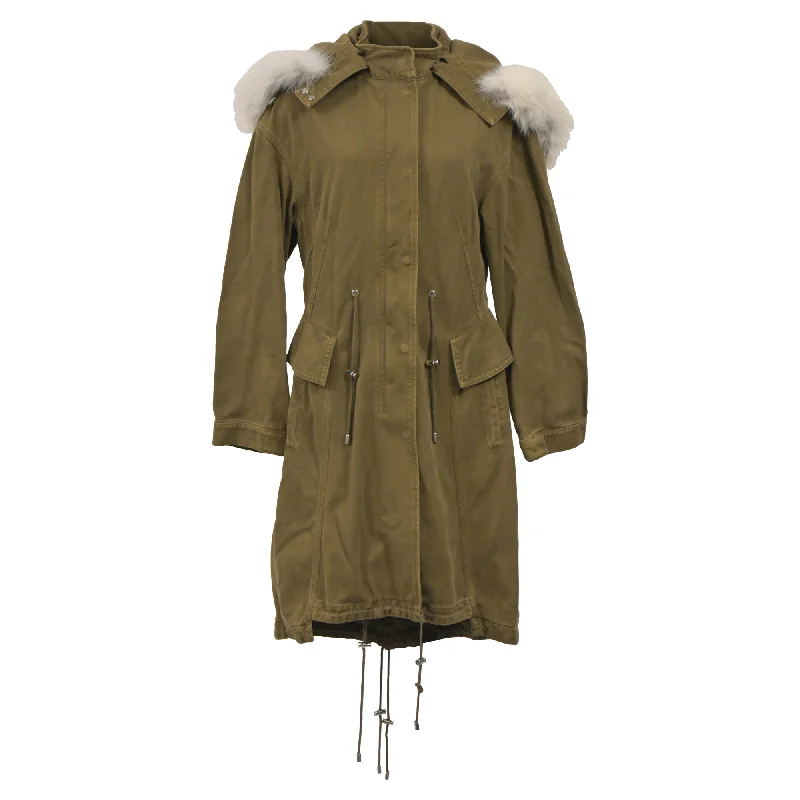 Luxury Style Alexander Mcqueen Parka with Fur Trim Coat in Olive Cotton