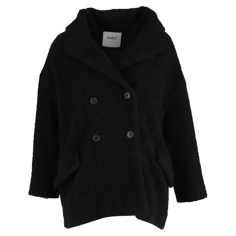 Classic Series Ba&Sh Gillie Double-Breasted Coat in Black Wool