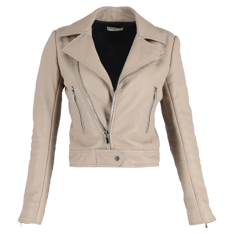 Fashion Elements Balenciaga Biker Jacket in Beige Lambskin Leather
