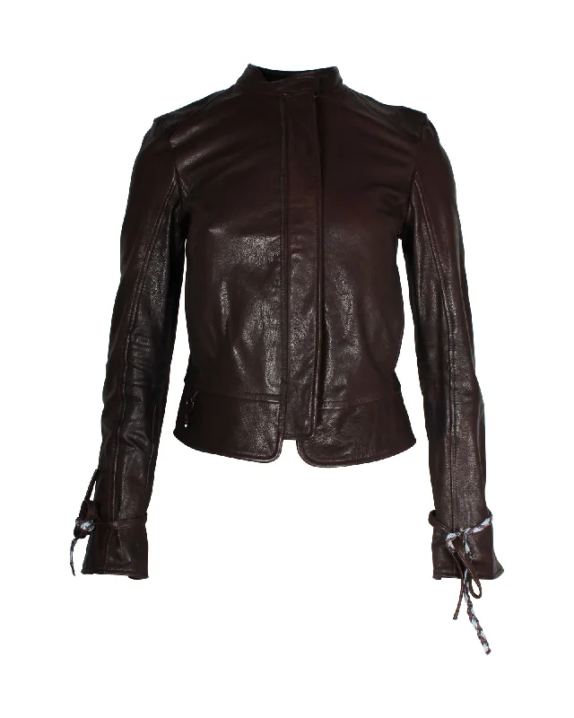 Everyday Style Boss Jacket with Braided Details in Brown Leather