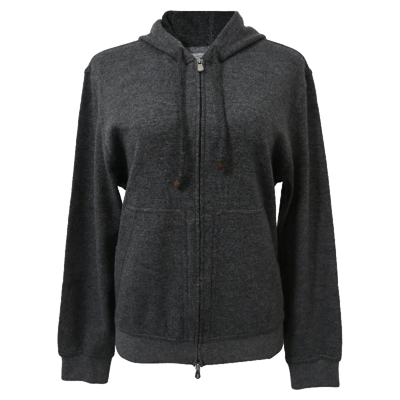 New Autumn And Winter Styles Brunello Cucinelli Double Zipper Hooded Jacket in Grey Cotton