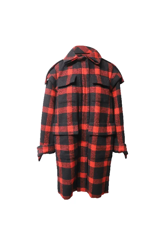 Modern Comfort Wear Burberry Plaid Winter Coat in Red Wool