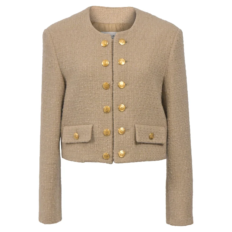 Cozy Dress Celine 2022 Baie Des Anges 'Chasseur' Evening Jacket in Beige Virgin Wool