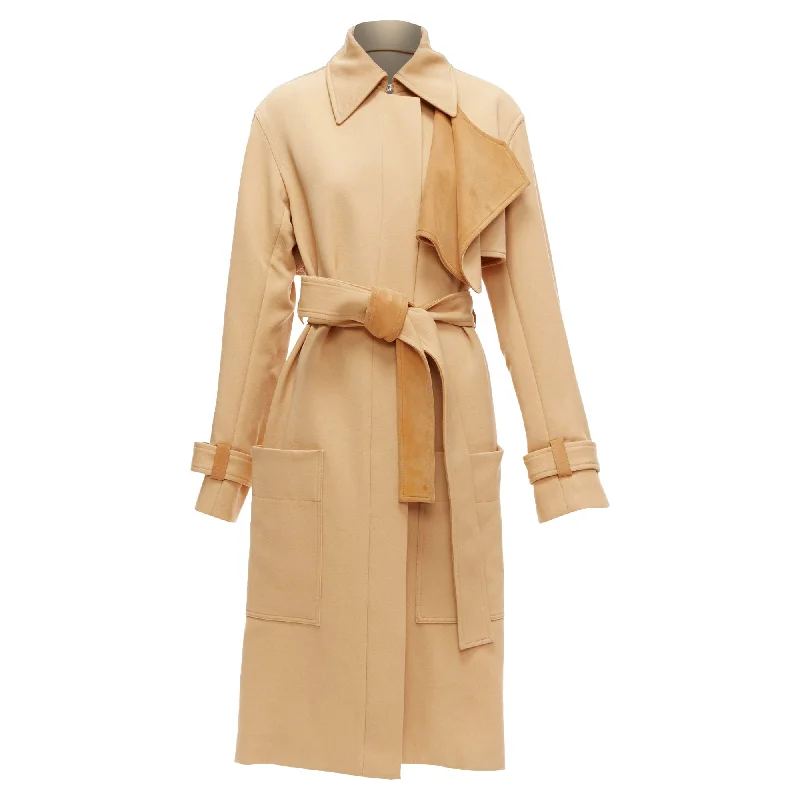 Soft Wearables Celine Phoebe Philo Wool Leather Trim Deconstructed Trench Coat