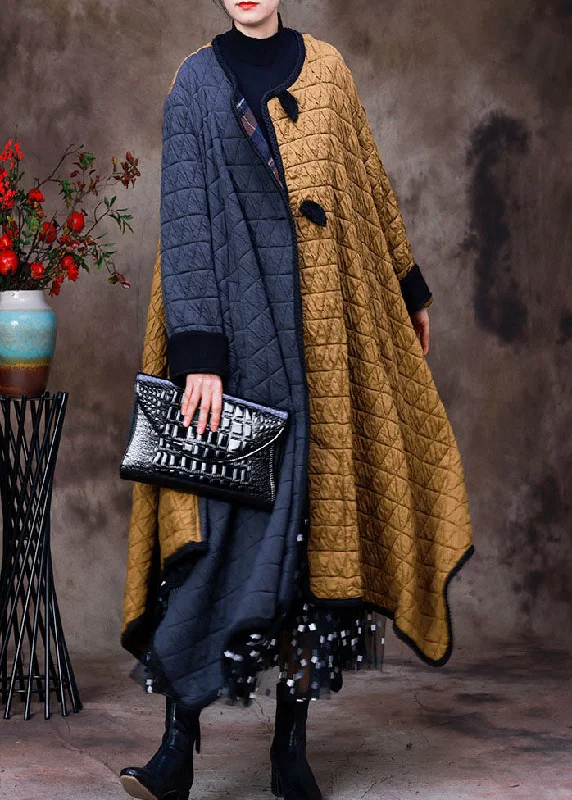 Comfortable Jackets Fashion Grey Yellow Asymmetrical Pockets Patchwork Fine Cotton Filled Winter Coats Winter