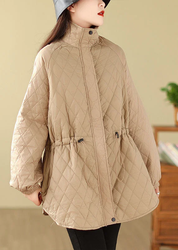 Quality Tailoring Fashion Khaki Stand Collar Drawstring Zippered Pockets Solid Parkas Coats Winter Quality Tailoring Fashion Khaki Stand Collar Drawstring Zippered Pockets Solid Parkas Coats Winter