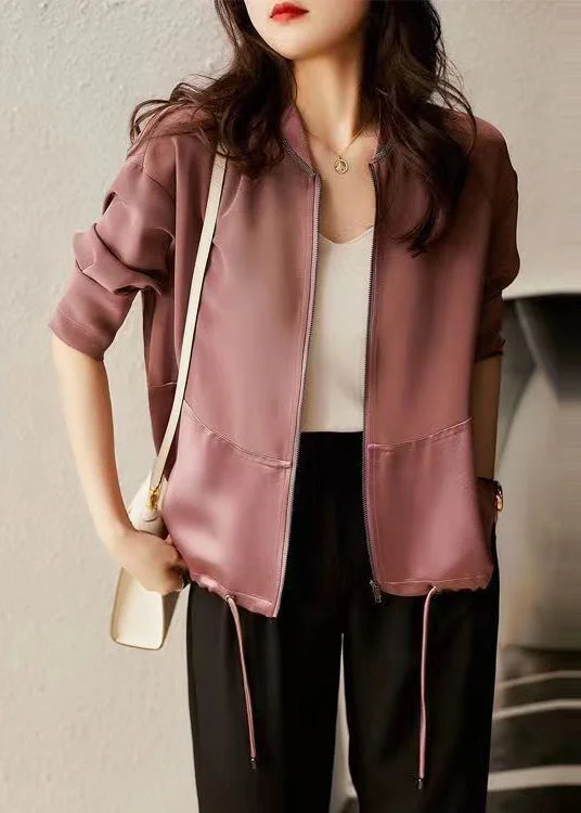 Effortless Style Fashion Purple Pink Zip Up Patchwork Drawstring Cotton Jacket Fall