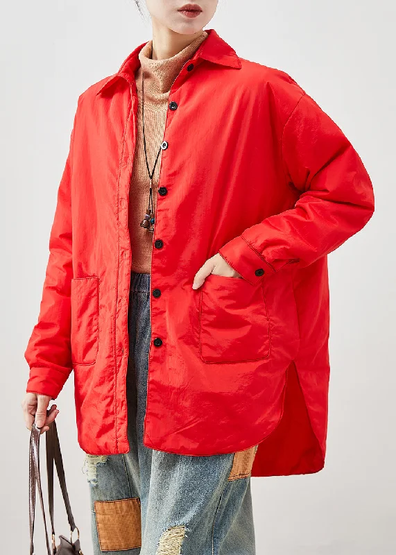 Versatile Itinerary Fashion Red Oversized Low High Design Fine Cotton Filled Jacket In Winter Versatile Itinerary Fashion Red Oversized Low High Design Fine Cotton Filled Jacket In Winter