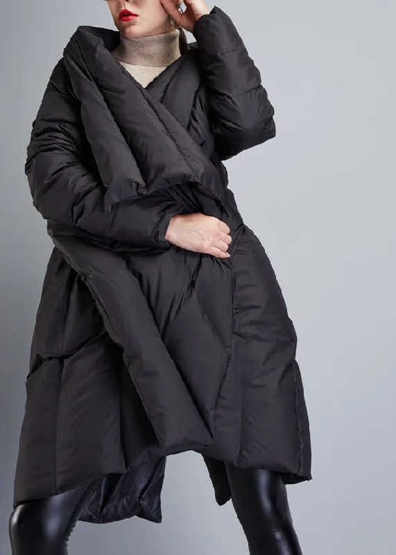 Soft Knitwear Fine Black Asymmetrical Cloak Duck Down Winter Coats Winter