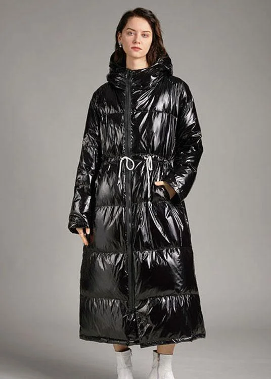 Cozy Footwear Fine Black zippered tie waist slim fit Winter Duck Down coats
