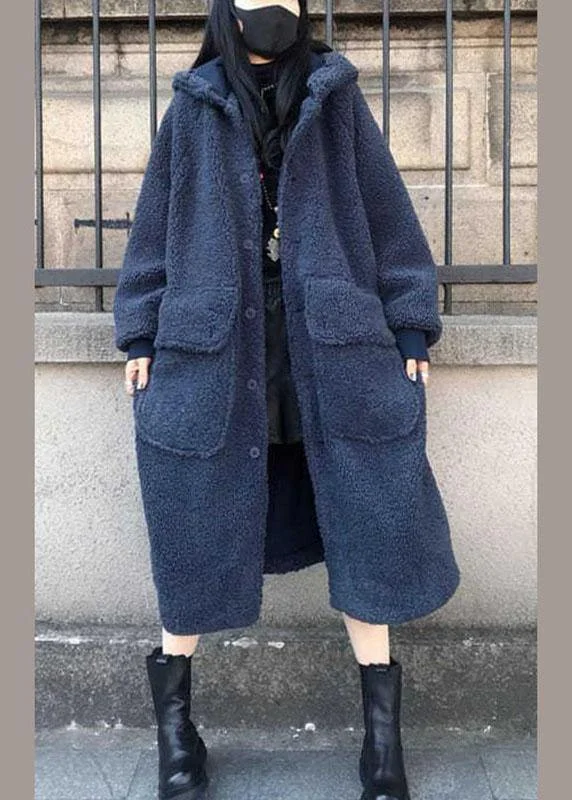 Cozy Essentials Wear Fine Blue hooded Loose Casual Winter Long sleeve Trench Coats