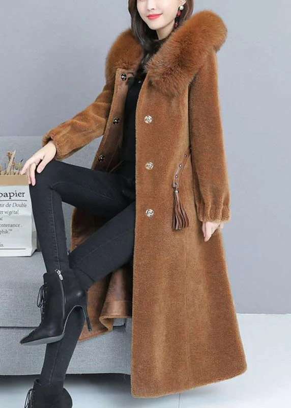 Simple Looks Fine Caramel Pockets Button Thick Winter Long Sleeve Coats