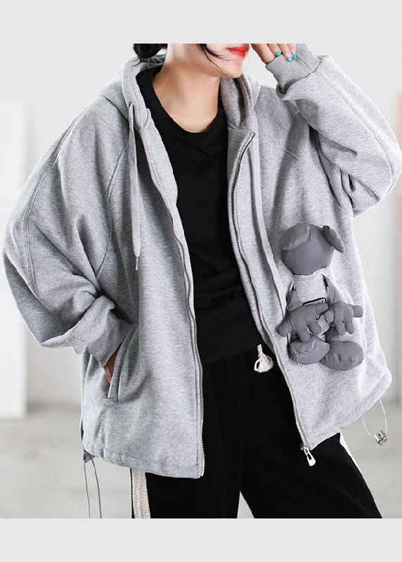 Exquisite Craftsmanship Fine Grey Hooded Pockets Warm Fleece Sweatshirts Top Spring Coat Exquisite Craftsmanship Fine Grey Hooded Pockets Warm Fleece Sweatshirts Top Spring Coat