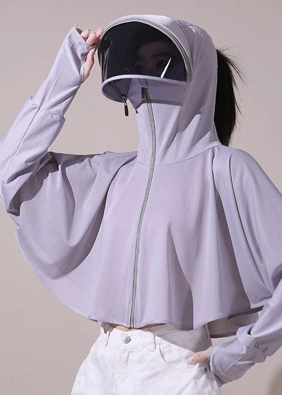 Eye-catching Personality Fine Grey Hooded Zippered Patchwork Ice Silk UPF 50+ Jackets Summer Eye-catching Personality Fine Grey Hooded Zippered Patchwork Ice Silk UPF 50+ Jackets Summer