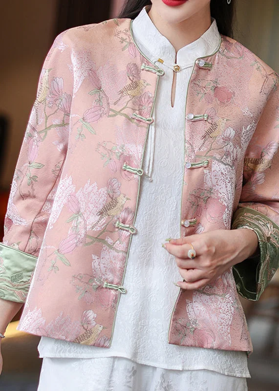 Comfortable And Versatile Fine Pink O-Neck Print Button Low High Design Coats Long Sleeve Comfortable And Versatile Fine Pink O-Neck Print Button Low High Design Coats Long Sleeve