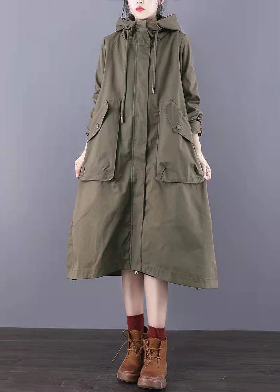 Multifunctional Style Fitted Army Green Zip Up Pockets Cotton trench coats Spring