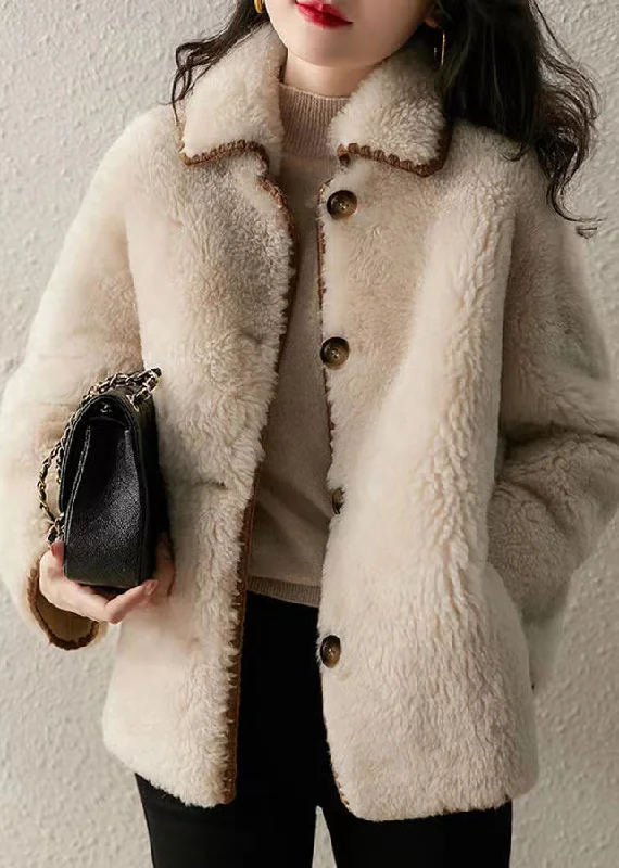 Romantic And Fresh Fitted Beige Peter Pan Collar Pockets Patchwork Wool Coat Winter Romantic And Fresh Fitted Beige Peter Pan Collar Pockets Patchwork Wool Coat Winter
