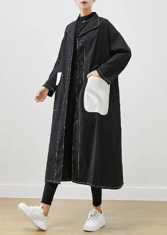 Cute Style Fitted Black Asymmetrical Oversized Cotton Coats Fall