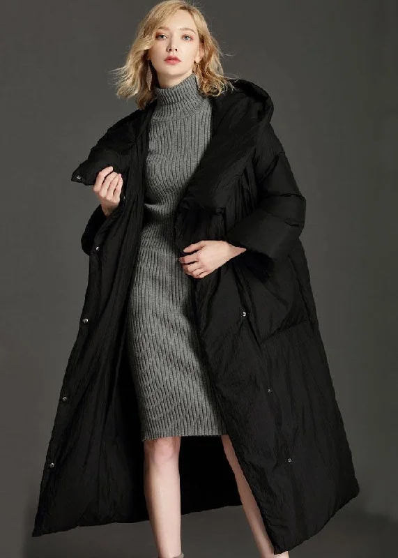 High Street Design Fitted Black hooded Pockets Loose Winter Duck Down Puffer Coat