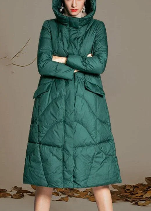 Sports And Leisure Fitted Green hooded zippered Winter Duck Down down coat