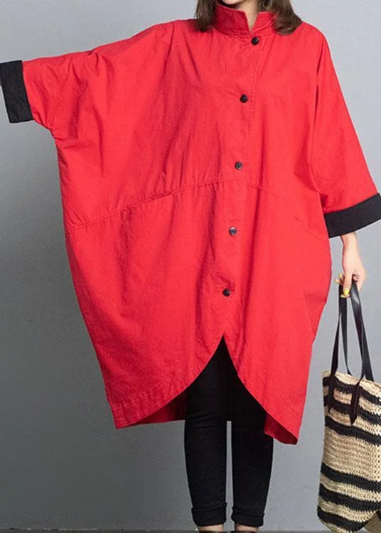 Exquisite Design Fitted Red Loose Bat wing Sleeve Turtleneck Fall trench coats
