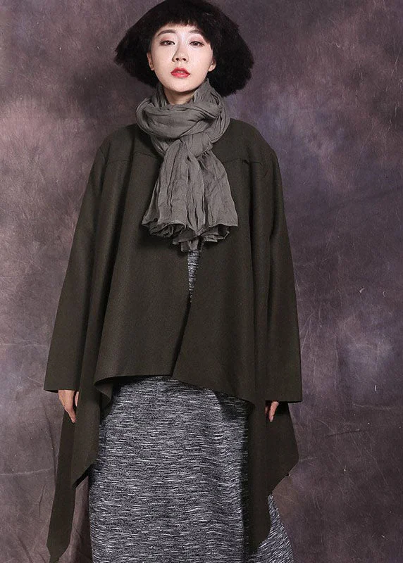 Lazy Home Fitted Tea Green Asymmetrical Solid Coat Spring