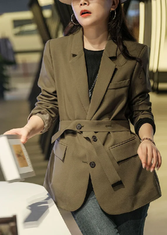 Elegant Casuals French Army Green Peter Pan Collar Sashes Cotton Cinch Coats Fall