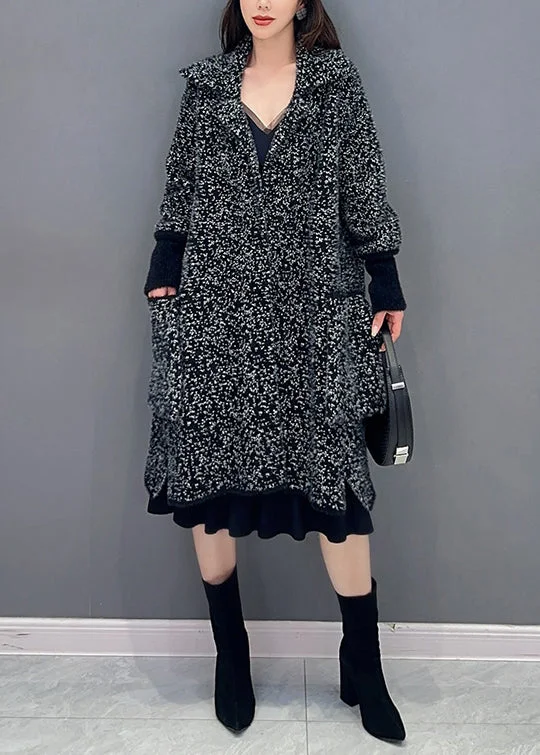 Weekend Wear French Black Peter Pan Collar Pockets Mink Hair Knitted Coats Fall
