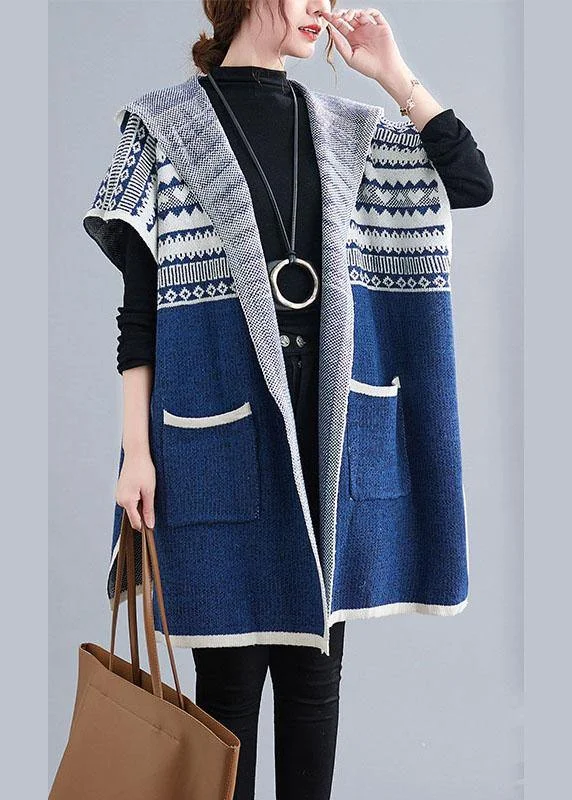 Versatile Comfort Wear French Blue hooded Casual side open Short Sleeve Fall Knit sweaters Coat Versatile Comfort Wear French Blue hooded Casual side open Short Sleeve Fall Knit sweaters Coat