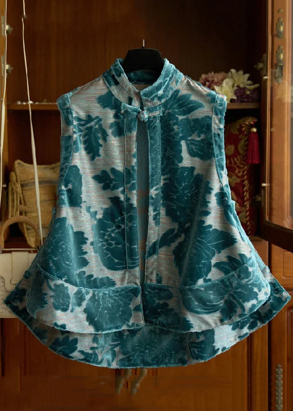 Relaxed Dresses French Blue Print Low High Design Cotton Waistcoat Sleeveless