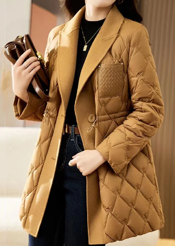 Soft Fabrics French Camel Peter Pan Collar Drawstring Patchwork Fine Cotton Filled Coat Winter