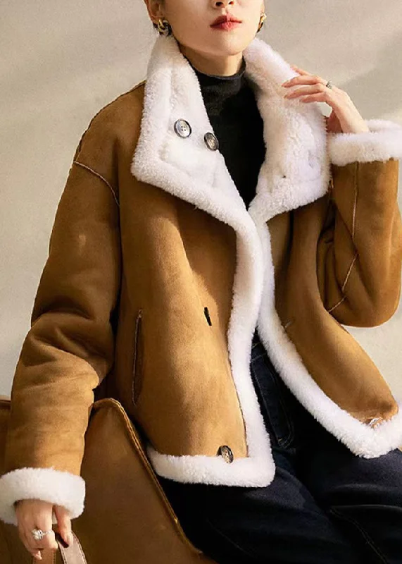 Comfort Fit French Camel Peter Pan Collar Wear On Both Sides Wool Coats Winter