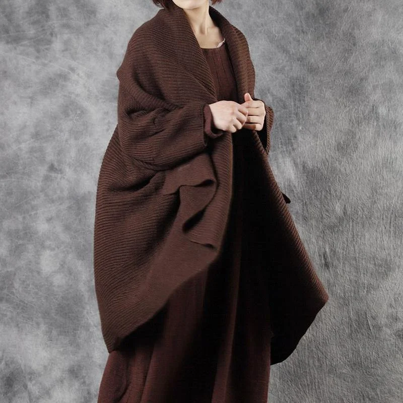 Everyday Chic French Chocolate Bat Wing Sleeve Loose Asymmetrical Design Fall Long Sweater Coat Everyday Chic French Chocolate Bat Wing Sleeve Loose Asymmetrical Design Fall Long Sweater Coat