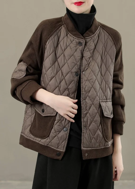 Layered Comfort French Coffee O-Neck Patchwork Button Thick Coats Long Sleeve