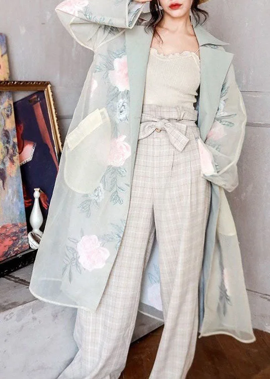 Must-have For Autumn And Winter French Floral Peter Pan Collar Pockets Patchwork Organza Trench Coats Spring Must-have For Autumn And Winter French Floral Peter Pan Collar Pockets Patchwork Organza Trench Coats Spring