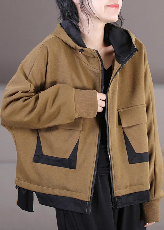 Luxury Customization French Khaki Zippered Patchwork Drawstring Cotton Hooded Coat Long Sleeve Luxury Customization French Khaki Zippered Patchwork Drawstring Cotton Hooded Coat Long Sleeve