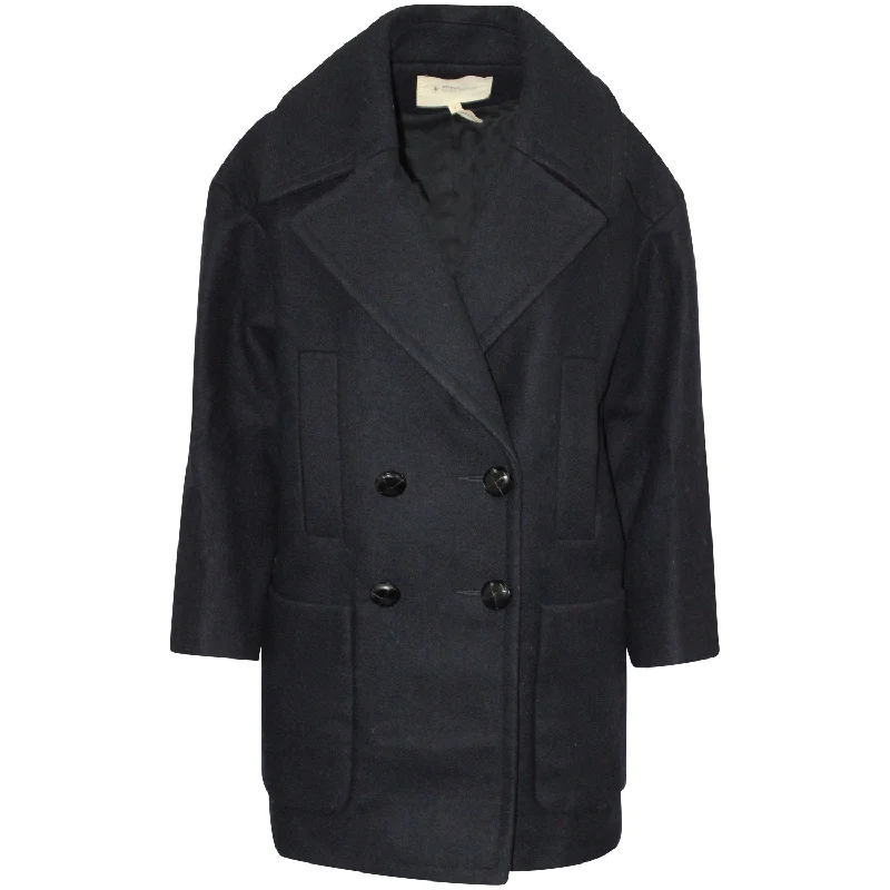 Party Wear Isabel Marant Etoile Multi-Pocket Double-Breasted Coat in Black Laine Wool Party Wear Isabel Marant Etoile Multi-Pocket Double-Breasted Coat in Black Laine Wool