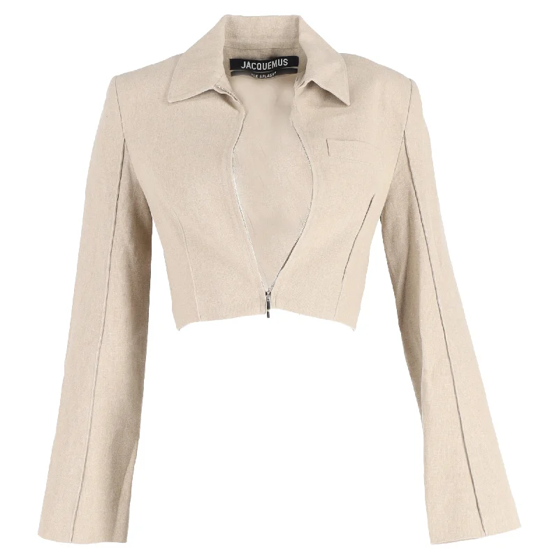 Relaxed Wear Jacquemus La Veste Limao Cropped Jacket in Beige Linen