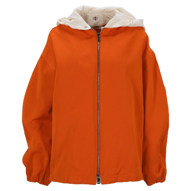 Youthful Street Fashion Jil Sander Two-Toned Double Zipper Hooded Jacket in Orange Polyamide Youthful Street Fashion Jil Sander Two-Toned Double Zipper Hooded Jacket in Orange Polyamide