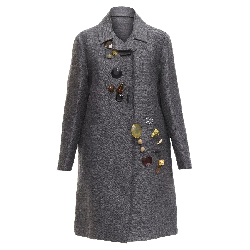 Fresh Comfort Marni Wool Geometric Beads Embellishment Trapeze Coat